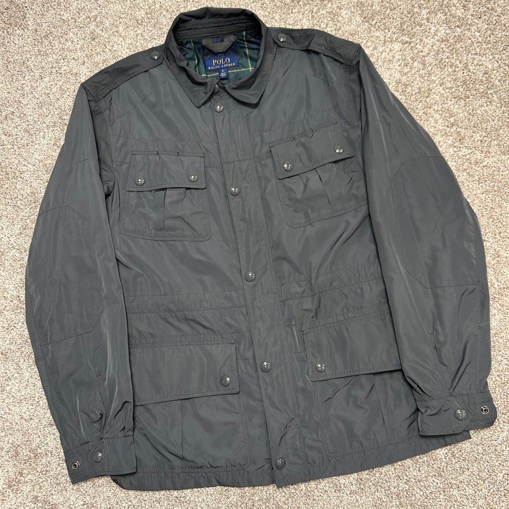 Polo Ralph Lauren Field Utility Jacket Men Size Large Gray Tartan Plaid Lined